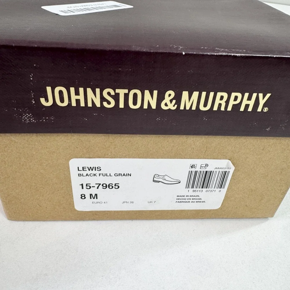 Johnston & Murphy Lewis Shoes Mens Size 8 Black Leather Slip On Dress Oxford